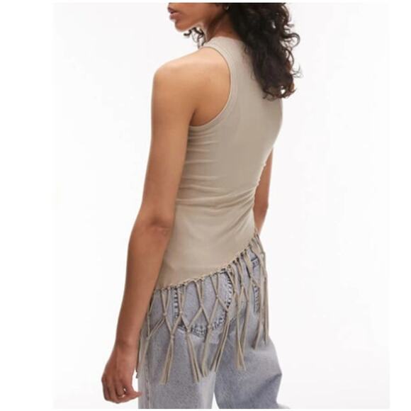 New TOPSHOP NORDSTROM Women's Stone Macrame Style Tank Top Size 4-6 - Picture 2 of 9